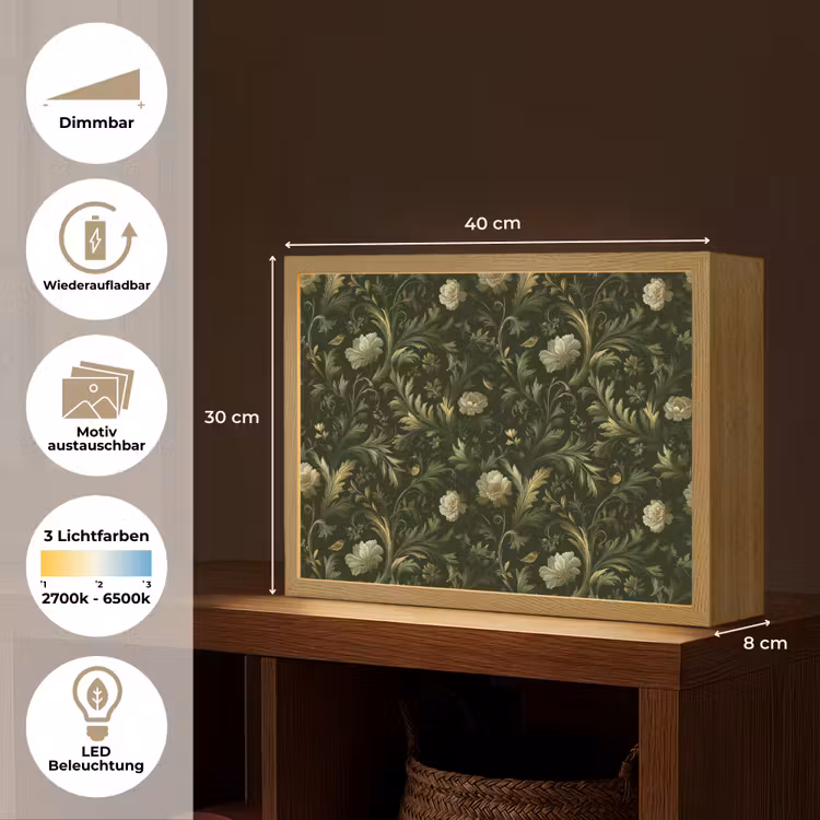 Botanisch - Naadloos - Bloemen Light Box met batterij (Wandlamp) middel 907 -USP_websiteoverzichtDE
