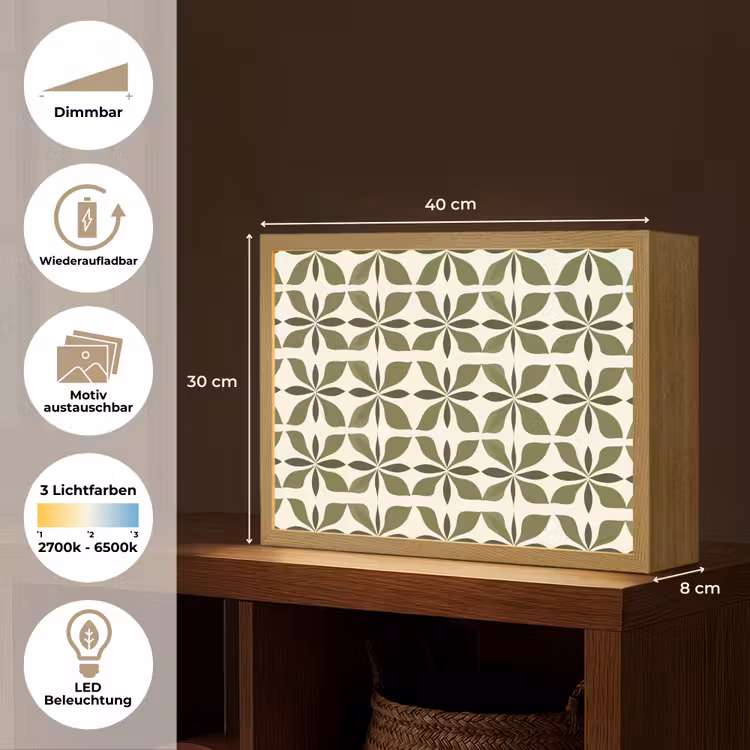 Botanisch - Retro - Groen Light Box met batterij (Wandlamp) middel 907 -USP_websiteoverzichtDE