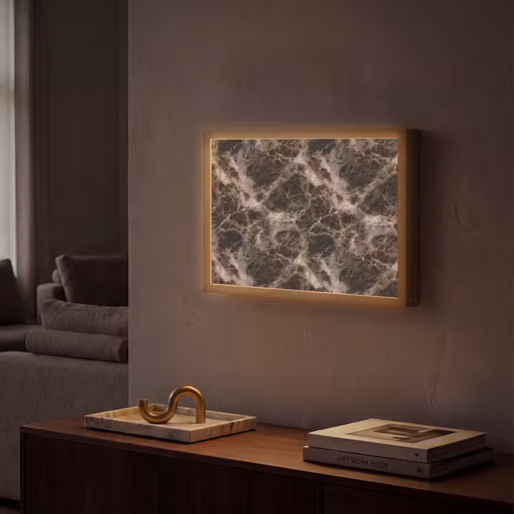 Bruin - Goud - Marmer Light Box met batterij (Wandlamp) middel 907 -sfeer1