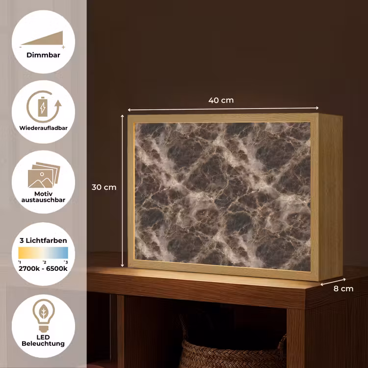Bruin - Goud - Marmer Light Box met batterij (Wandlamp) middel 907 -USP_websiteoverzichtDE