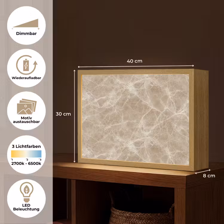 Bruin - Kristaladers - Marmer Light Box met batterij (Wandlamp) middel 907 -USP_websiteoverzichtDE