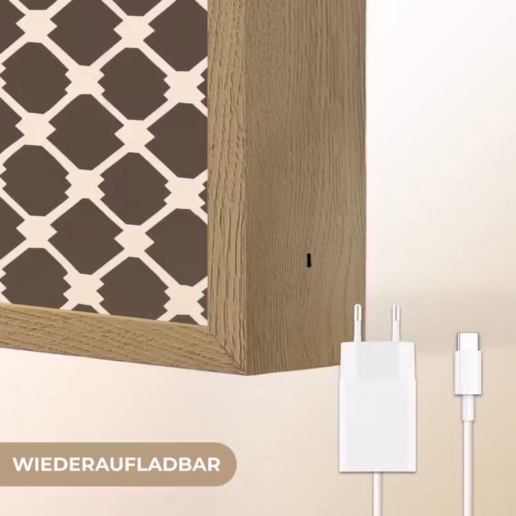 Bruin - Ruitpatroon - Geometrisch Light Box met batterij (Wandlamp) middel 907 -USP_websiteoplaadbaarDE