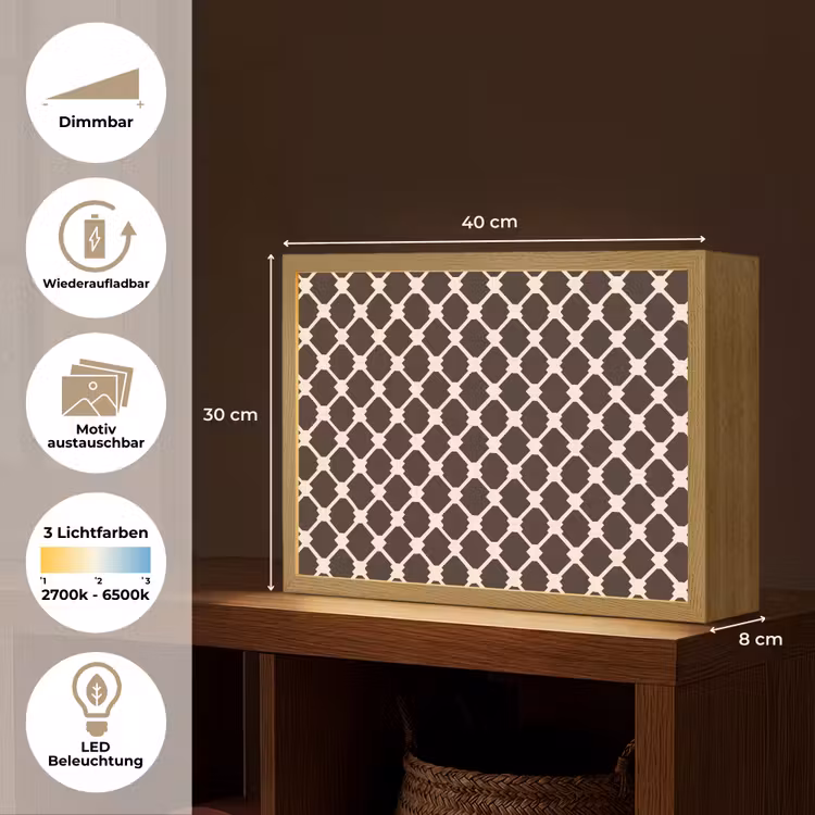 Bruin - Ruitpatroon - Geometrisch Light Box met batterij (Wandlamp) middel 907 -USP_websiteoverzichtDE