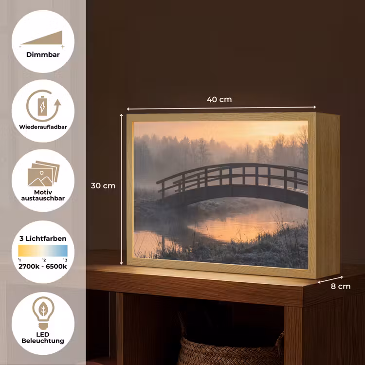 Brug - Mist - Bomen - Water Light Box met batterij (Wandlamp) middel -USP_websiteoverzichtDE