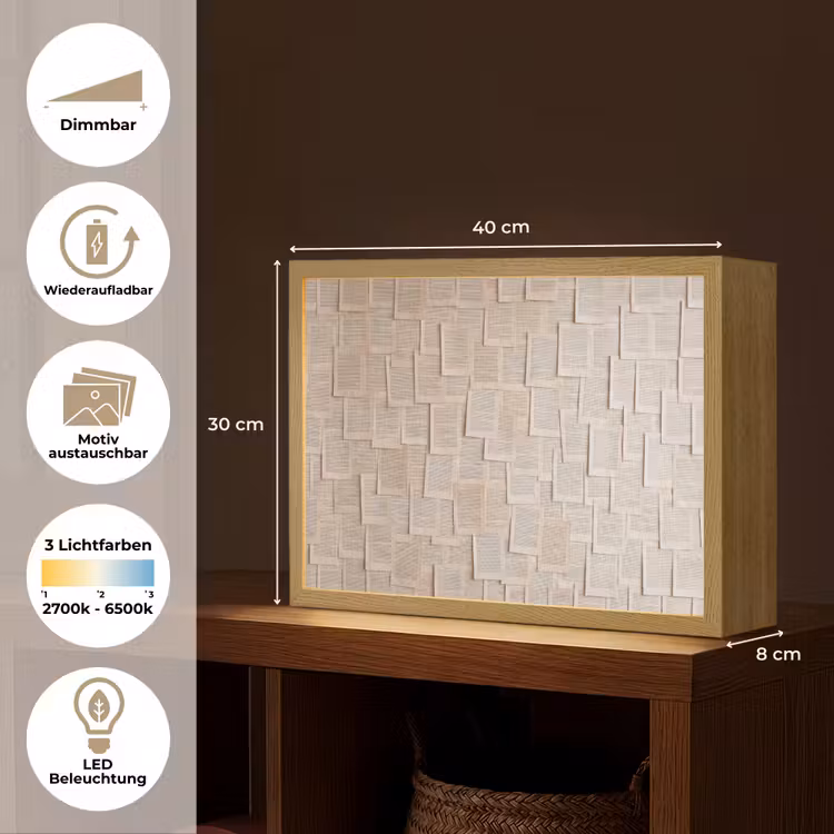 Boekpagina - Collage - Literatuur - Vintage - Beige Light Box met batterij (Wandlamp) middel -USP_websiteoverzichtDE