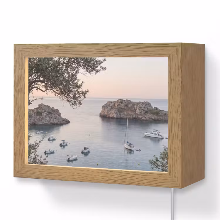 Lightbox - Wandleuchte - Bucht – Boote – Sonnenuntergang - Baai - boten - zonsondergang Light Box met kabel (Wandlamp) klein