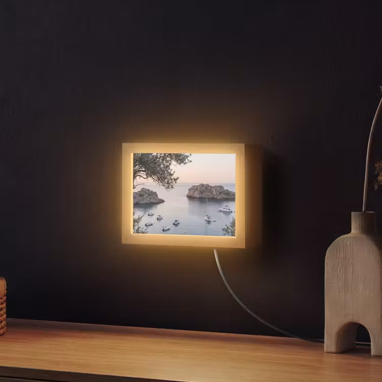 Lightbox - Wandleuchte - Bucht – Boote – Sonnenuntergang - Baai - boten - zonsondergang Light Box met kabel (Wandlamp) klein