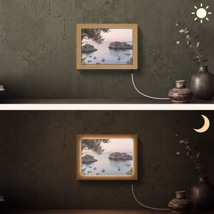 Lightbox - Wandleuchte - Bucht – Boote – Sonnenuntergang - Baai - boten - zonsondergang Light Box met kabel (Wandlamp) klein