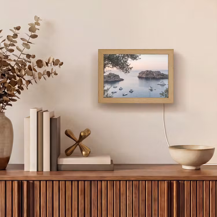 Lightbox - Wandleuchte - Bucht – Boote – Sonnenuntergang - Baai - boten - zonsondergang Light Box met kabel (Wandlamp) klein
