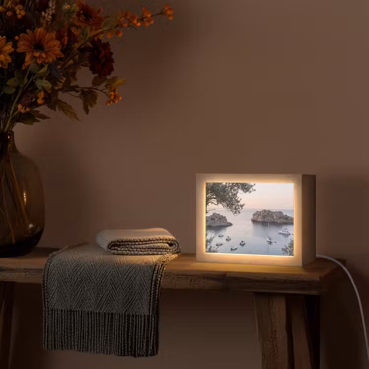 Lightbox - Wandleuchte - Bucht – Boote – Sonnenuntergang - Baai - boten - zonsondergang Light Box met kabel (Wandlamp) klein