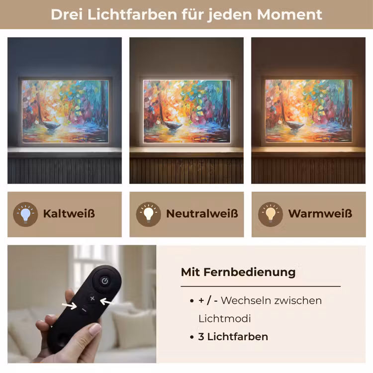 Kleurrijk - Olieverf - Water - Boot Light Box met batterij (Wandlamp) middel -USP_lichtkleurDE