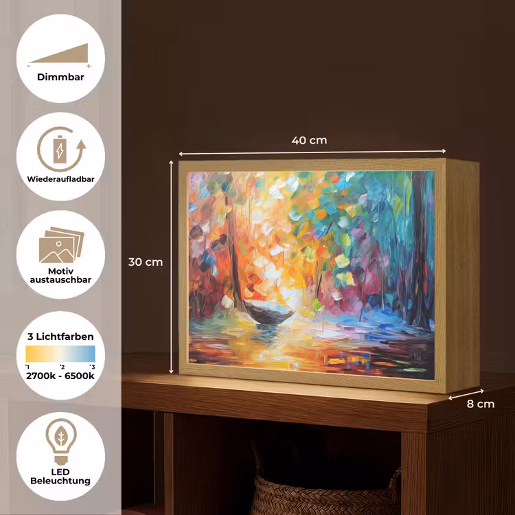 Kleurrijk - Olieverf - Water - Boot Light Box met batterij (Wandlamp) middel -USP_websiteoverzichtDE