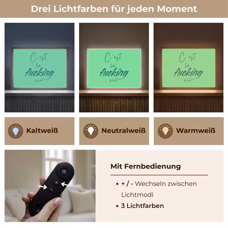 c'est la fucking vie - Groen - Penseelstijl Light Box met batterij (Wandlamp) middel -USP_lichtkleurDE