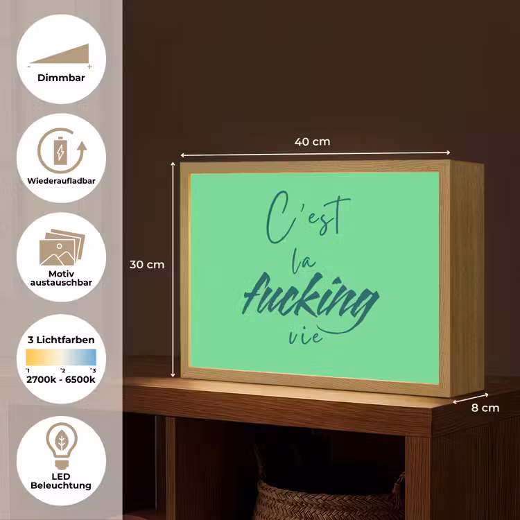 c'est la fucking vie - Groen - Penseelstijl Light Box met batterij (Wandlamp) middel -USP_websiteoverzichtDE