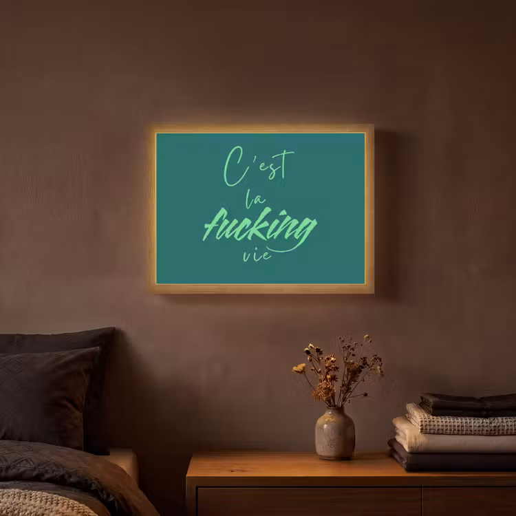 c'est la fucking vie - Groen - Handgeschreven Light Box met batterij (Wandlamp) middel -sfeer4