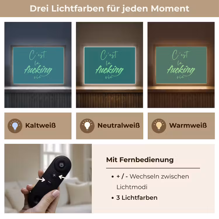 c'est la fucking vie - Groen - Handgeschreven Light Box met batterij (Wandlamp) middel -USP_lichtkleurDE