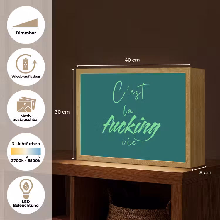 c'est la fucking vie - Groen - Handgeschreven Light Box met batterij (Wandlamp) middel -USP_websiteoverzichtDE