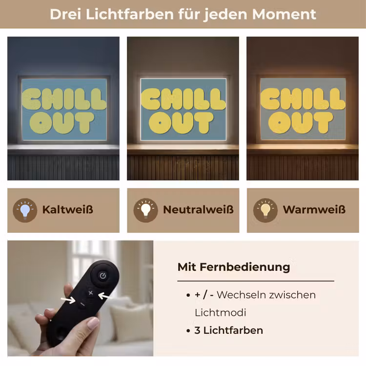 Chill out - Geel - Blauw Light Box met batterij (Wandlamp) middel -USP_lichtkleurDE