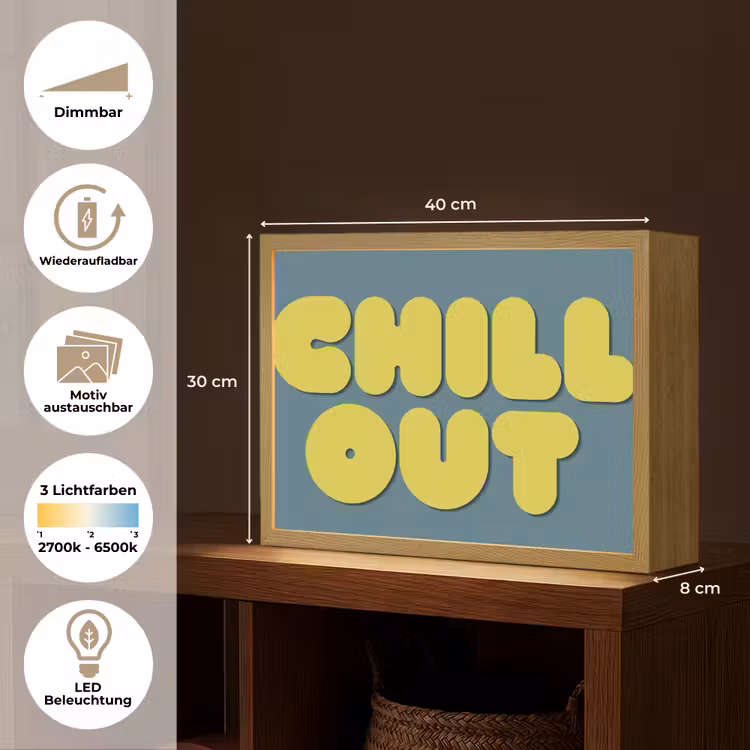 Chill out - Geel - Blauw Light Box met batterij (Wandlamp) middel -USP_websiteoverzichtDE