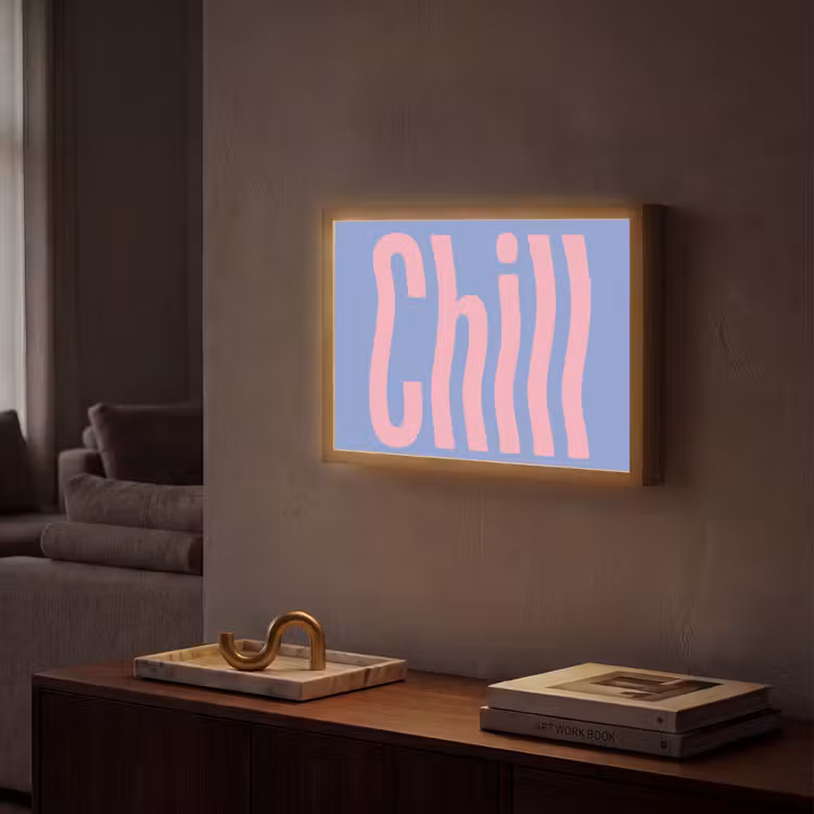 Chill - Roze - Blauw - Golvend Light Box met batterij (Wandlamp) middel -sfeer1