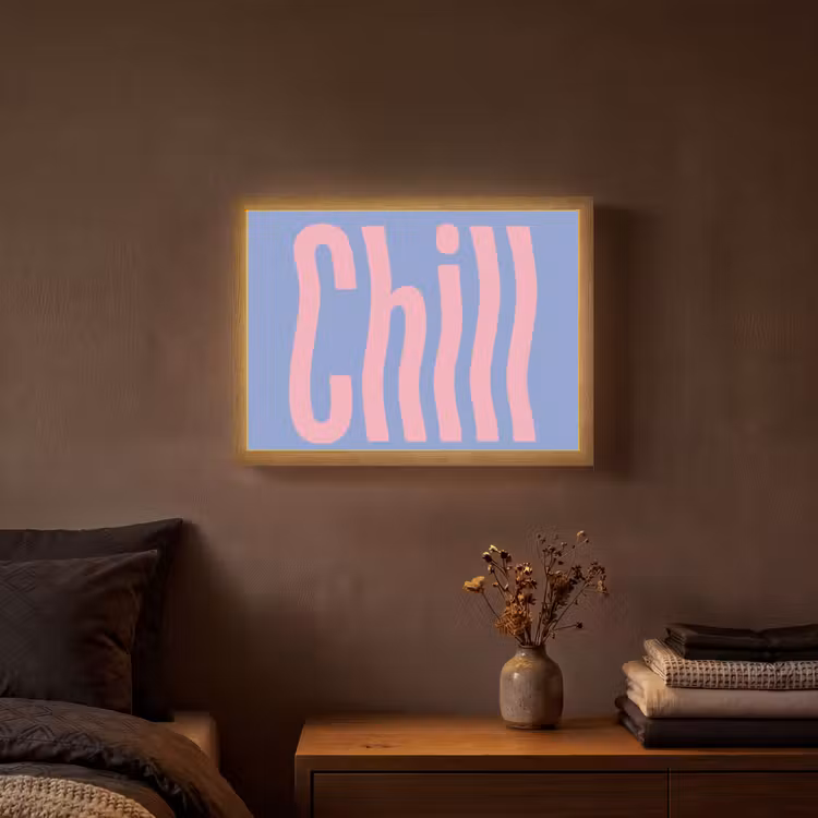 Chill - Roze - Blauw - Golvend Light Box met batterij (Wandlamp) middel -sfeer4