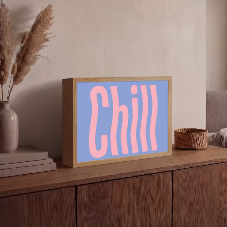 Chill - Roze - Blauw - Golvend Light Box met batterij (Wandlamp) middel -sfeer2