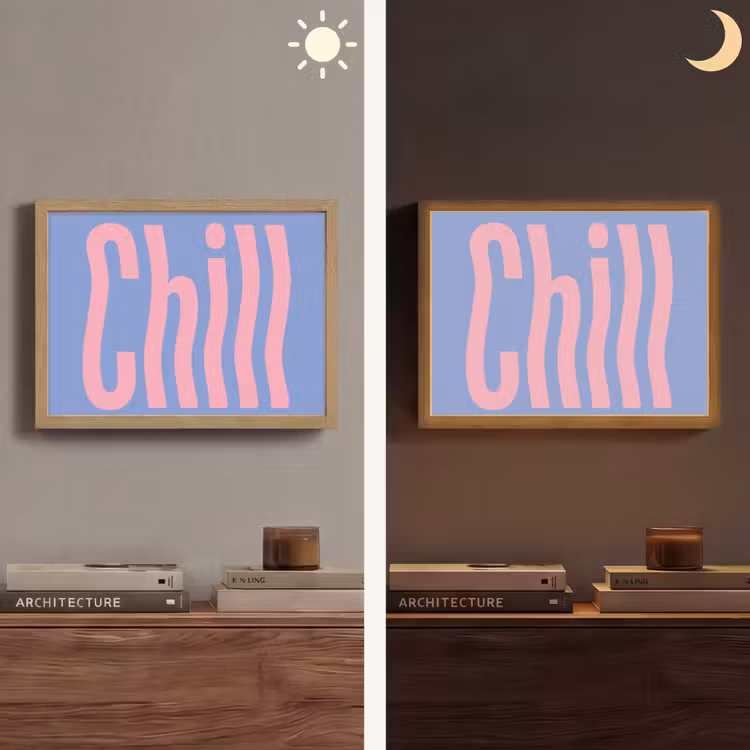 Chill - Roze - Blauw - Golvend Light Box met batterij (Wandlamp) middel -sfeer3