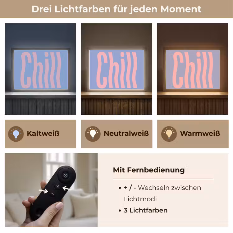 Chill - Roze - Blauw - Golvend Light Box met batterij (Wandlamp) middel -USP_lichtkleurDE
