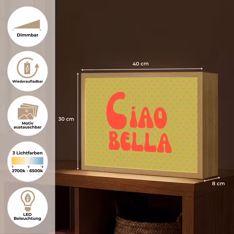 Ciao bella - Rood - Groen - Stippen Light Box met batterij (Wandlamp) middel -USP_websiteoverzichtDE
