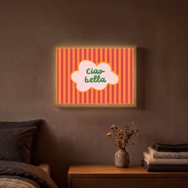 Ciao bella - Tekstwolk - Strepen - Oranje Light Box met batterij (Wandlamp) middel -sfeer4