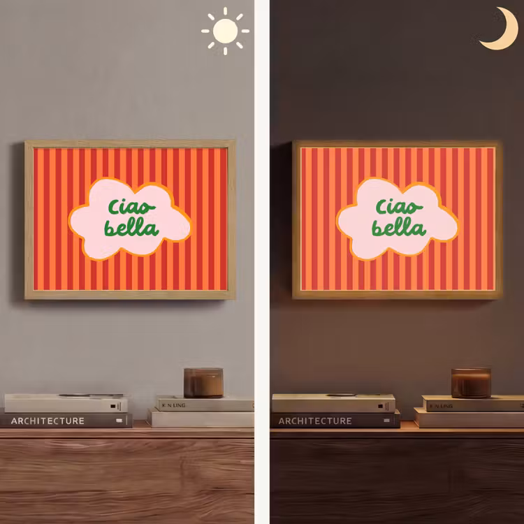 Ciao bella - Tekstwolk - Strepen - Oranje Light Box met batterij (Wandlamp) middel -sfeer3