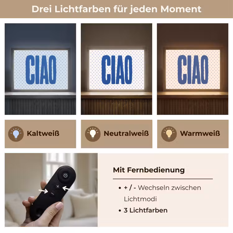 Ciao - Blauw - Stippen Light Box met batterij (Wandlamp) middel -USP_lichtkleurDE