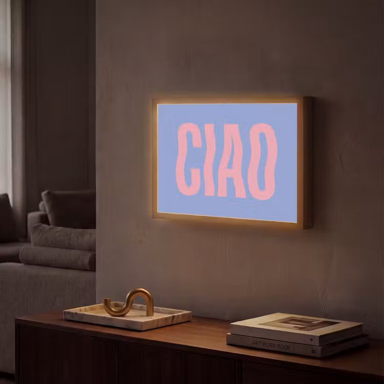 Ciao - Roze - Blauw - Golvend Light Box met batterij (Wandlamp) middel -sfeer1