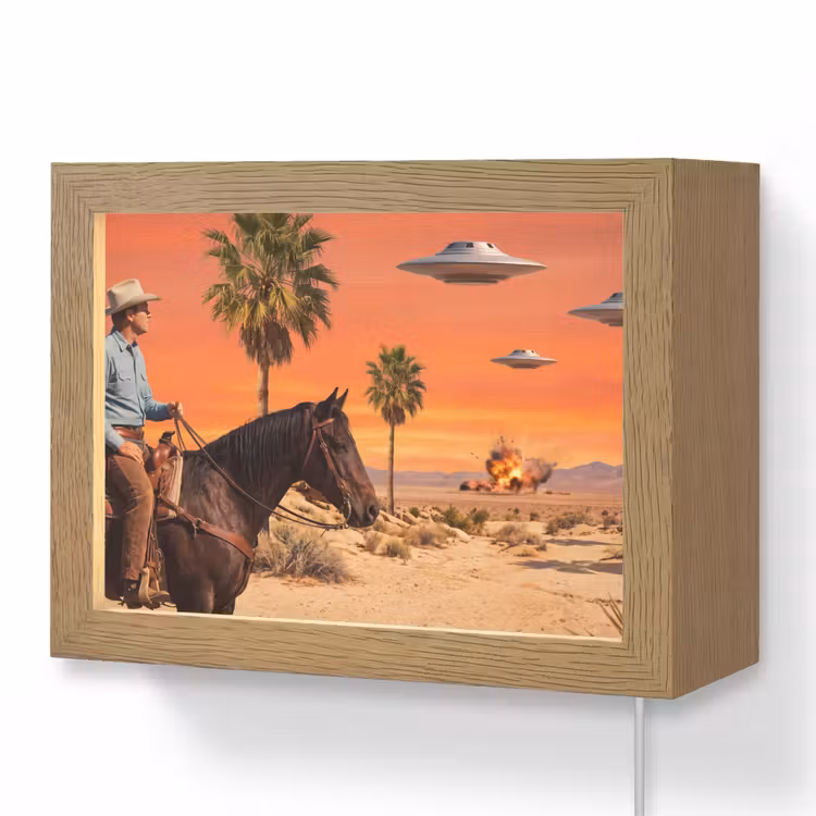 Lightbox - Wandleuchte - Cowboy – Pferd – Wüste - Cowboy - Paard - Woestijn Light Box met kabel (Wandlamp) klein