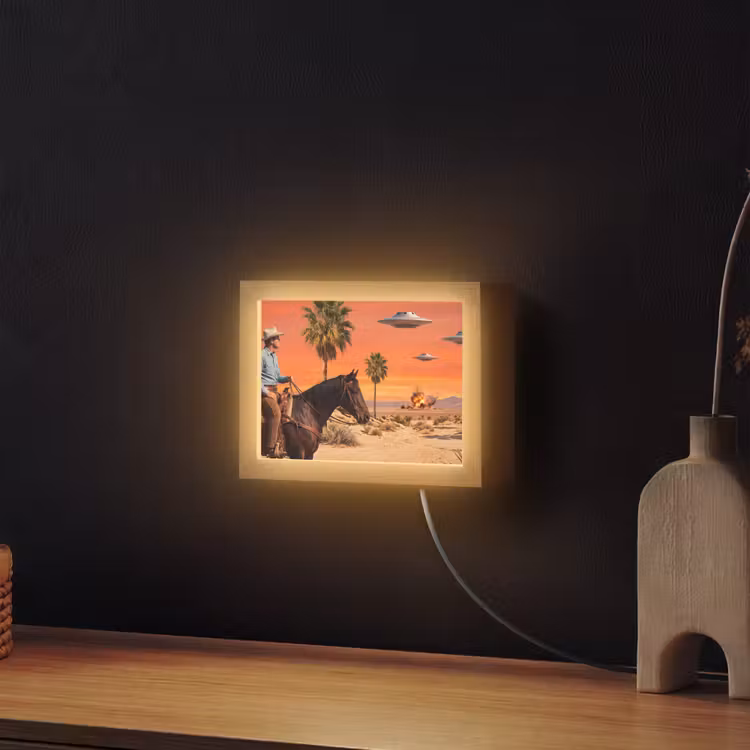 Lightbox - Wandleuchte - Cowboy – Pferd – Wüste - Cowboy - Paard - Woestijn Light Box met kabel (Wandlamp) klein