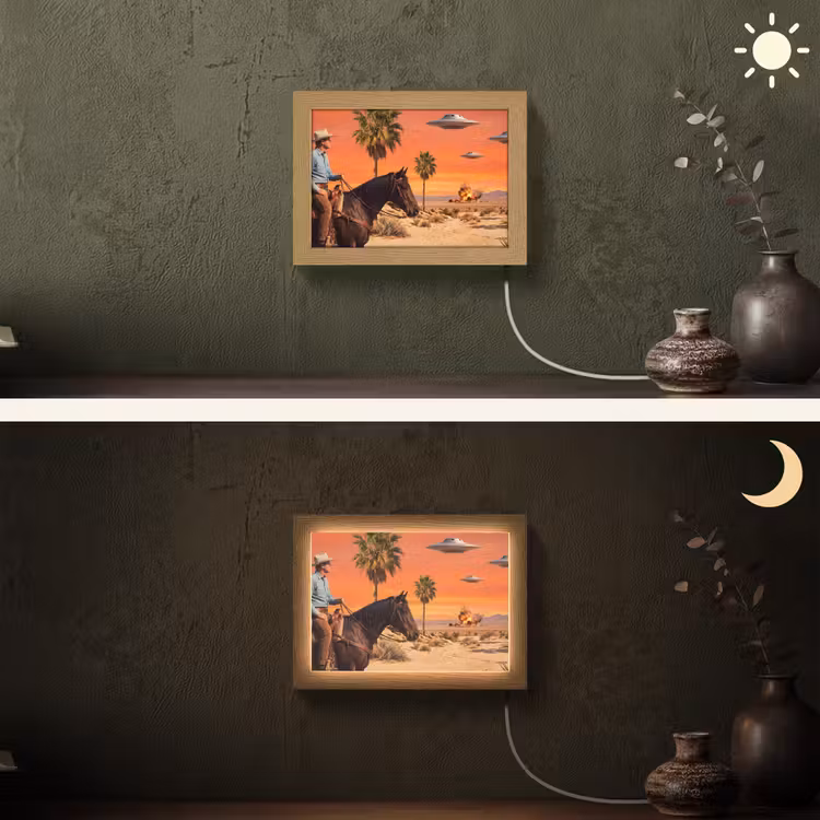 Lightbox - Wandleuchte - Cowboy – Pferd – Wüste - Cowboy - Paard - Woestijn Light Box met kabel (Wandlamp) klein
