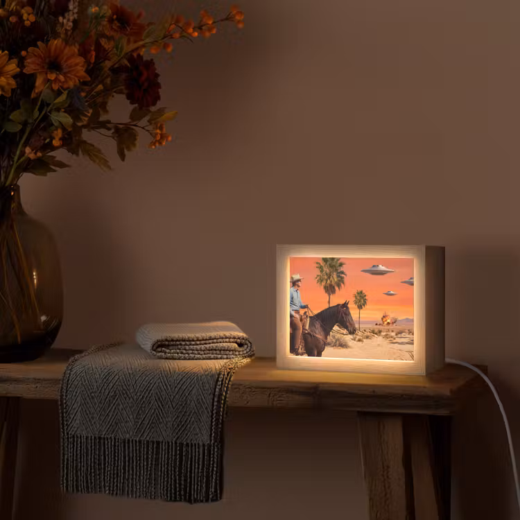 Lightbox - Wandleuchte - Cowboy – Pferd – Wüste - Cowboy - Paard - Woestijn Light Box met kabel (Wandlamp) klein