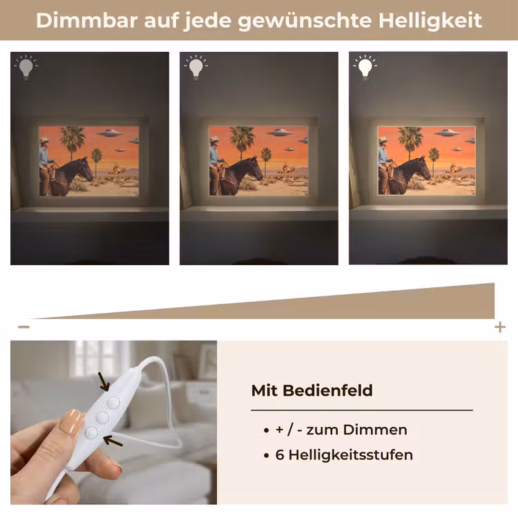 Lightbox - Wandleuchte - Cowboy – Pferd – Wüste - Cowboy - Paard - Woestijn Light Box met kabel (Wandlamp) klein