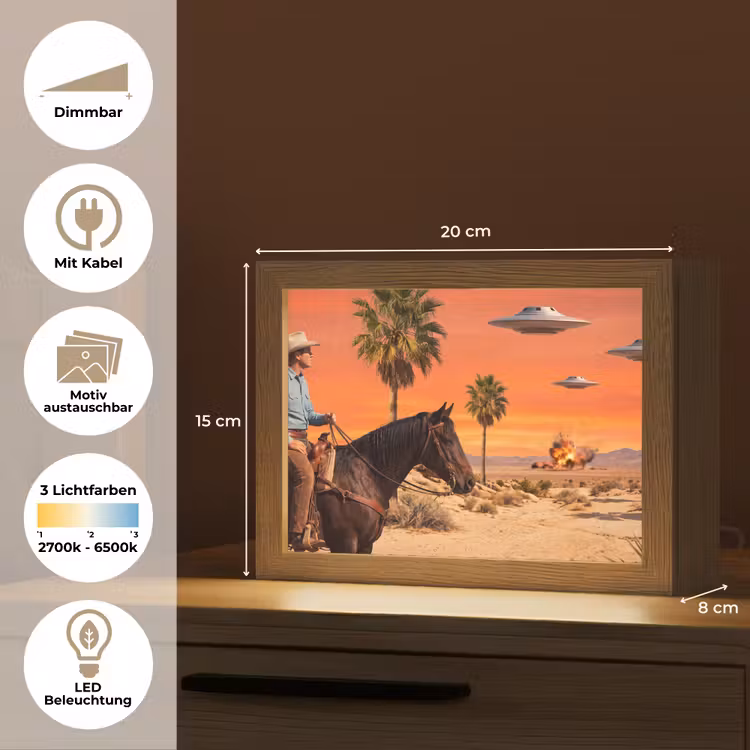 Lightbox - Wandleuchte - Cowboy – Pferd – Wüste - Cowboy - Paard - Woestijn Light Box met kabel (Wandlamp) klein