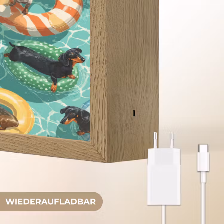 Teckels - Zwembad - Kleurrijk Light Box met batterij (Wandlamp) middel 907 -USP_websiteoplaadbaarDE