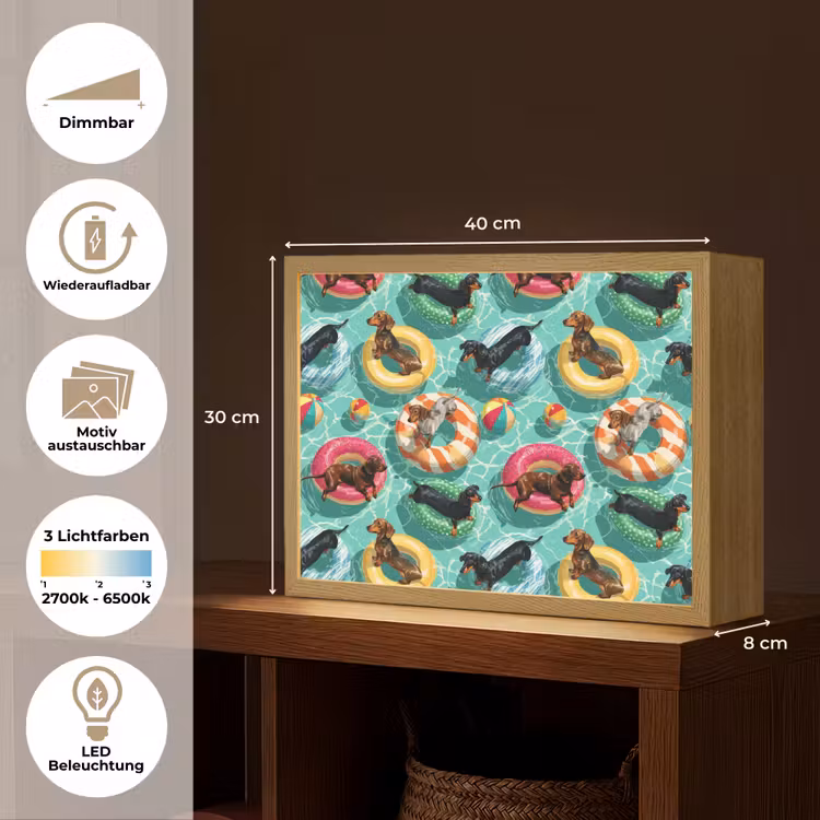 Teckels - Zwembad - Kleurrijk Light Box met batterij (Wandlamp) middel 907 -USP_websiteoverzichtDE