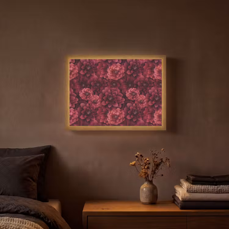 Dahlias - Bloemen - Rood Light Box met batterij (Wandlamp) middel 907 -sfeer4