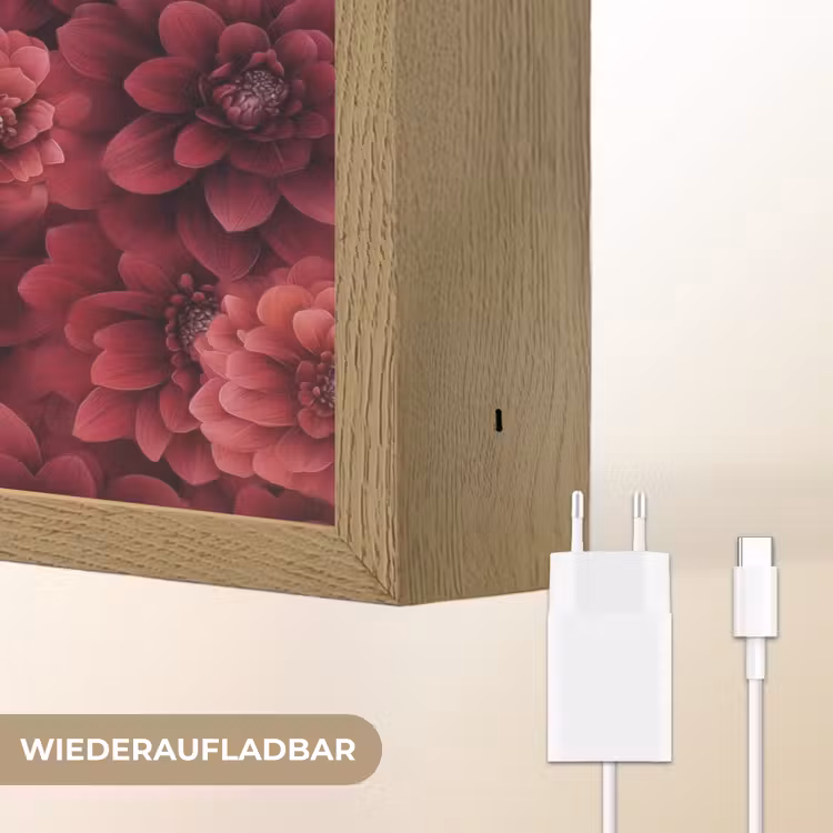 Dahlias - Bloemen - Rood Light Box met batterij (Wandlamp) middel 907 -USP_websiteoplaadbaarDE