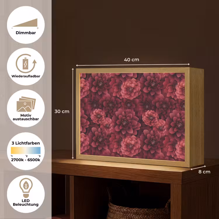 Dahlias - Bloemen - Rood Light Box met batterij (Wandlamp) middel 907 -USP_websiteoverzichtDE