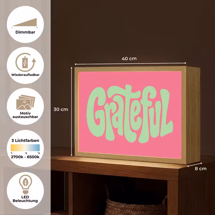 Grateful - Groen - Grafisch - Vloeiend Light Box met batterij (Wandlamp) middel -USP_websiteoverzichtDE