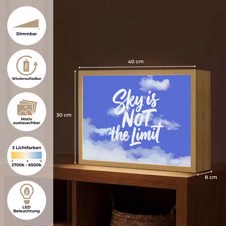 Sky is not the limit - Blauwe lucht - Wolken Light Box met batterij (Wandlamp) middel -USP_websiteoverzichtDE