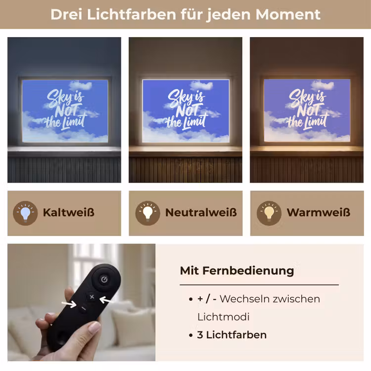 Sky is not the limit - Blauwe lucht - Wolken Light Box met batterij (Wandlamp) middel -USP_lichtkleurDE