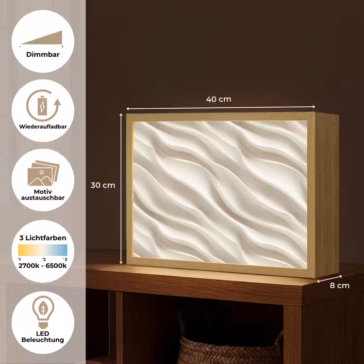 Diagonaal - Golven - Crème Light Box met batterij (Wandlamp) middel 907 -USP_websiteoverzichtDE