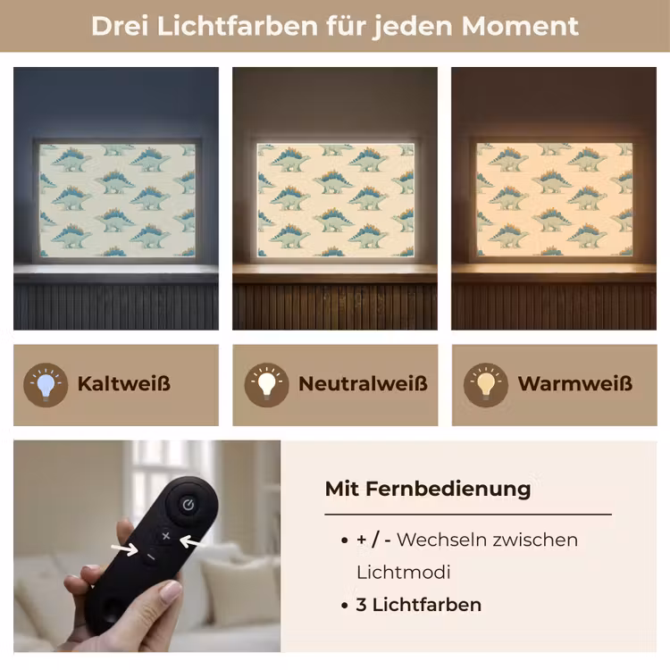 Dino - Patroon - Groen Light Box met batterij (Wandlamp) middel 907 -USP_lichtkleurDE