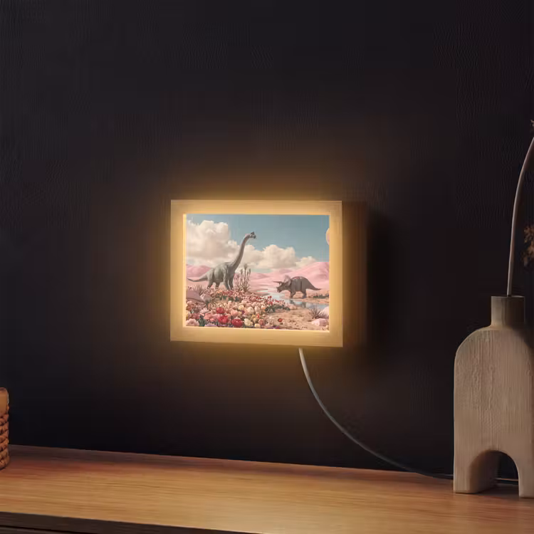 Lightbox - Wandleuchte - Dinosaurier – Rosa – Landschaft - Dinosaurus - Roze - Landschap Light Box met kabel (Wandlamp) klein